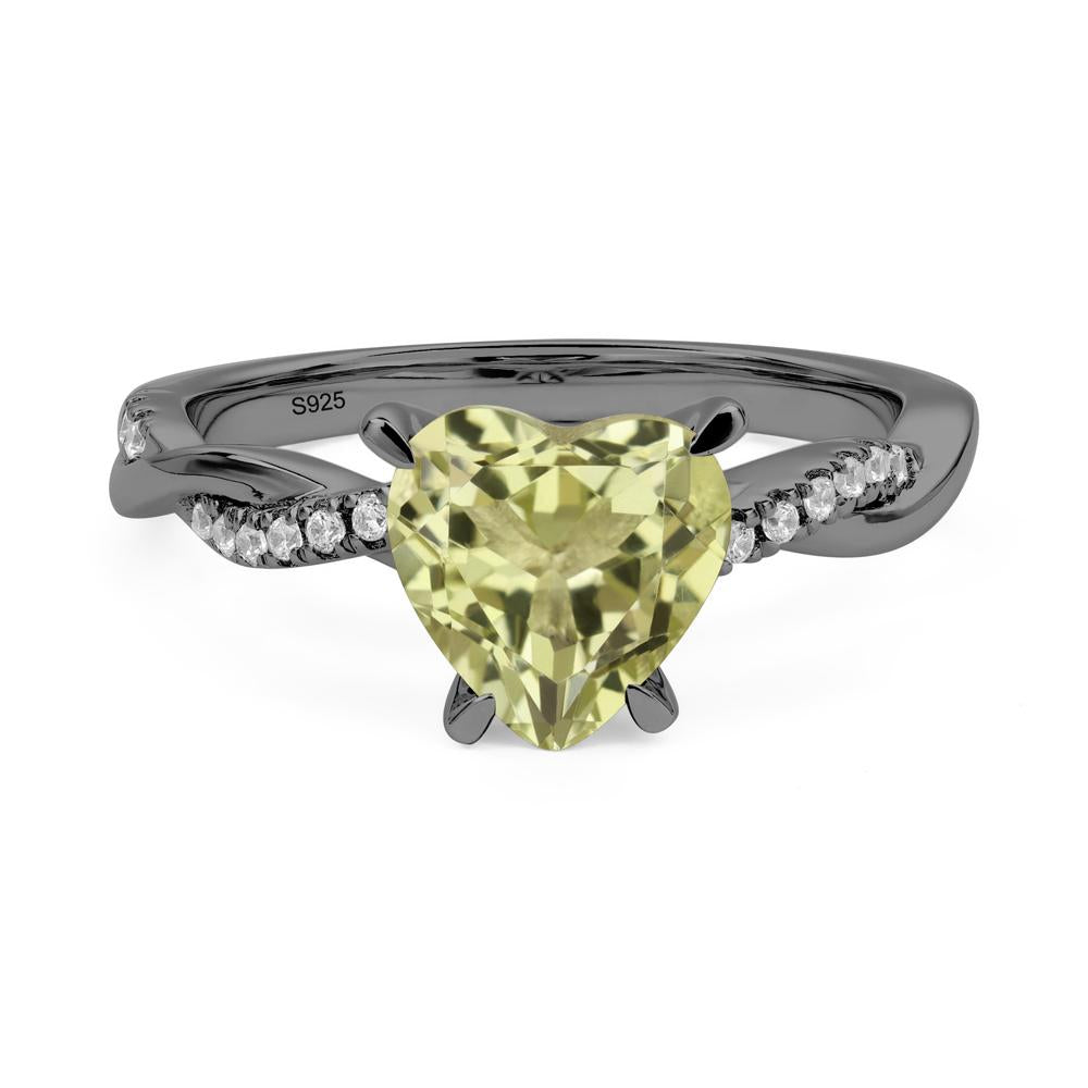 Twisted Heart Shaped Lemon Quartz Ring - LUO Jewelry #metal_black finish sterling silver