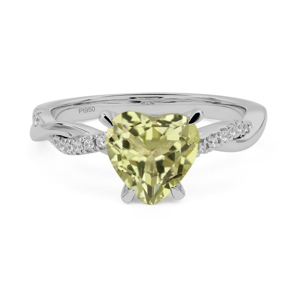 Twisted Heart Shaped Lemon Quartz Ring - LUO Jewelry #metal_platinum