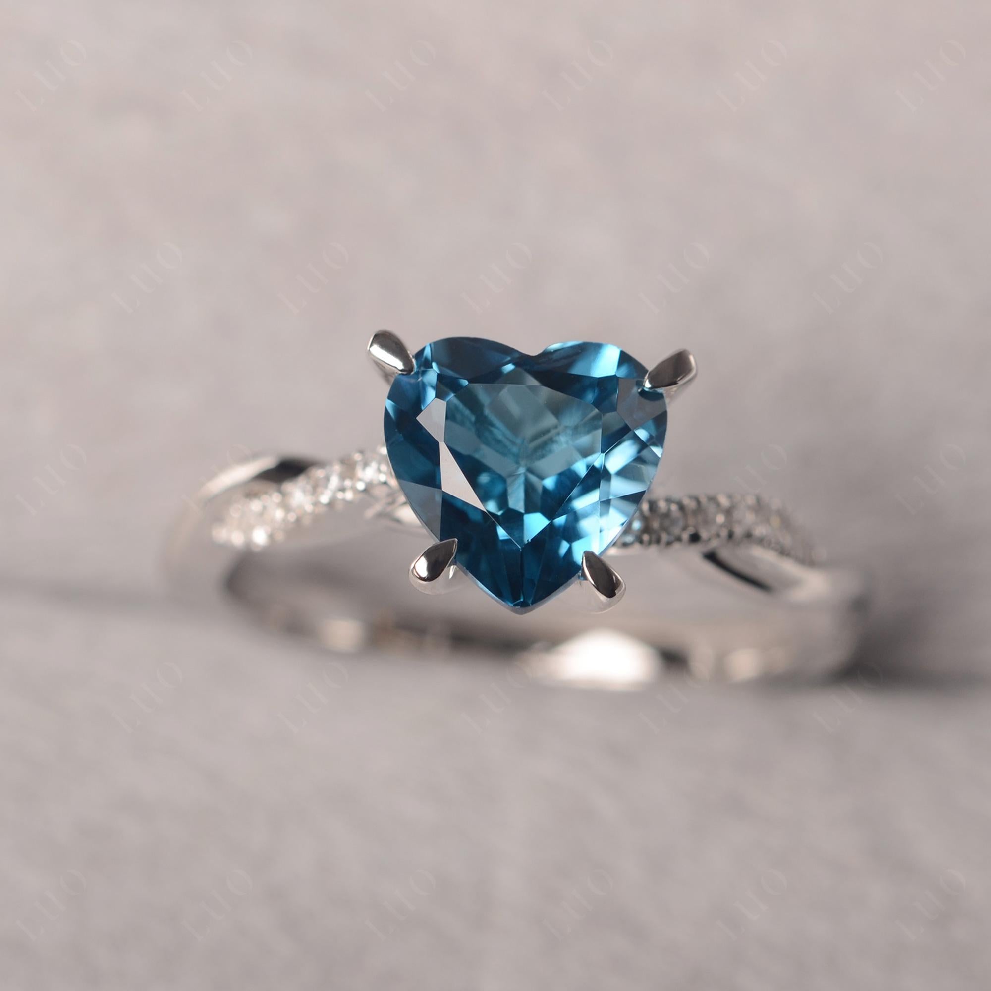 Twisted Heart Shaped London Blue Topaz Ring - LUO Jewelry