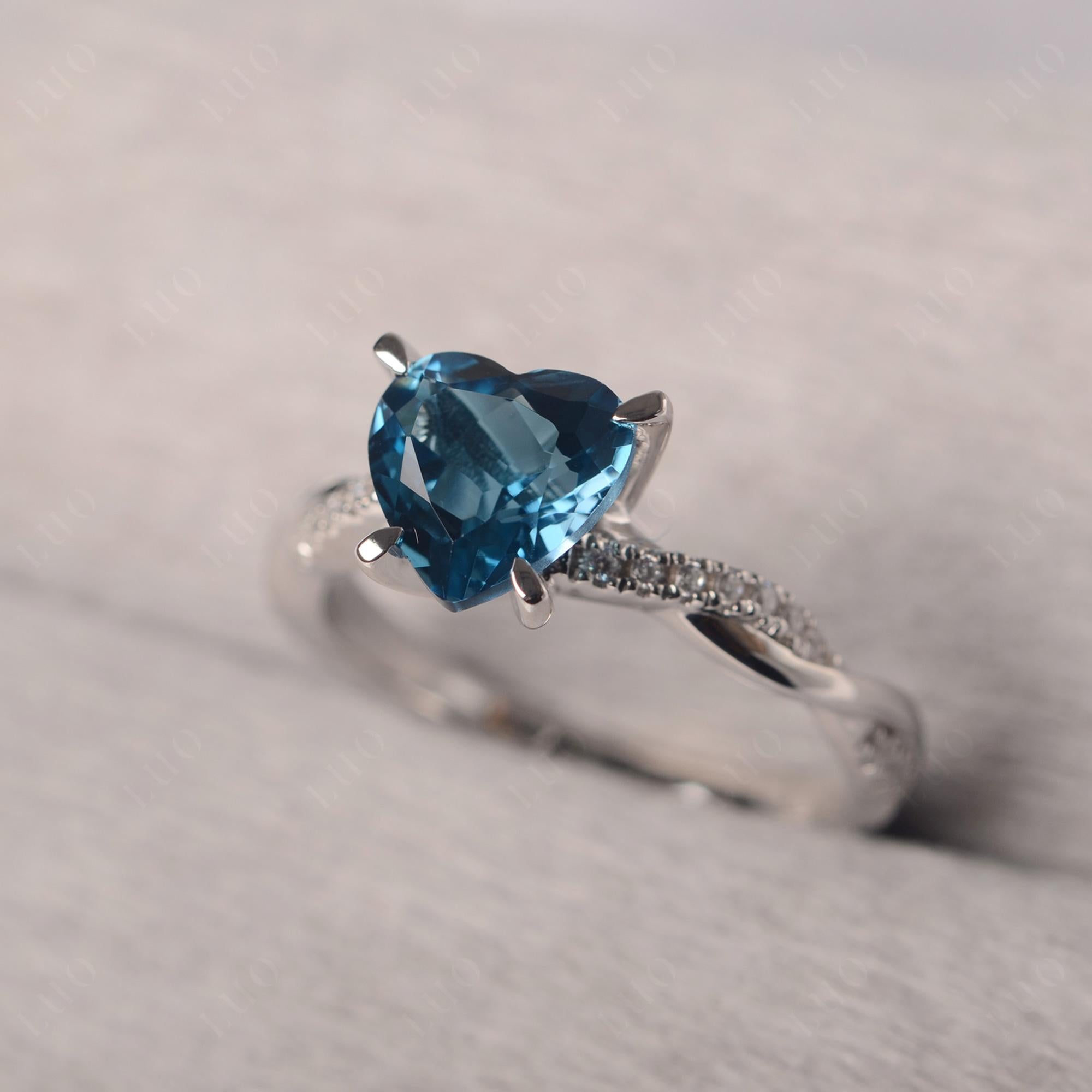 Twisted Heart Shaped London Blue Topaz Ring - LUO Jewelry
