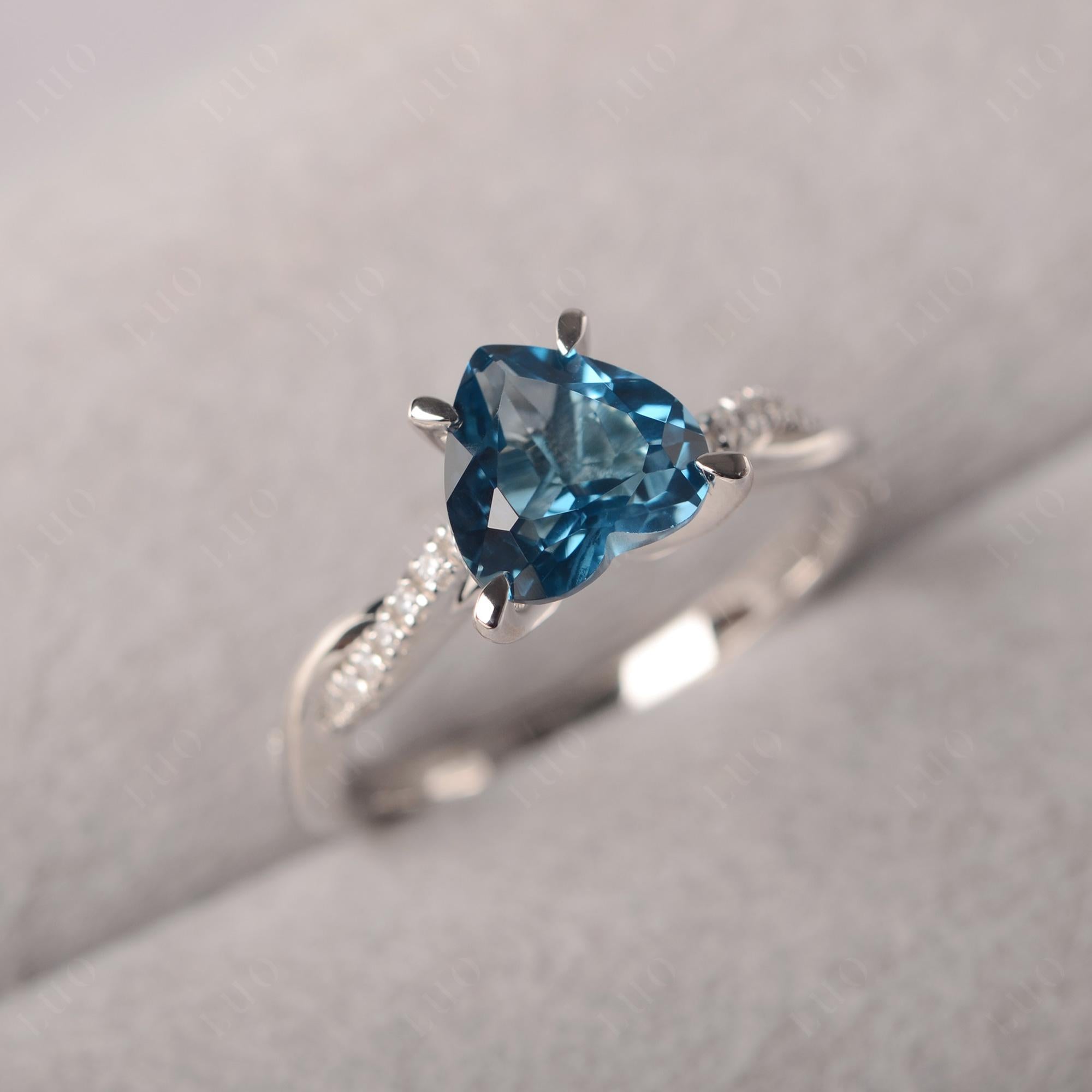 Twisted Heart Shaped London Blue Topaz Ring - LUO Jewelry