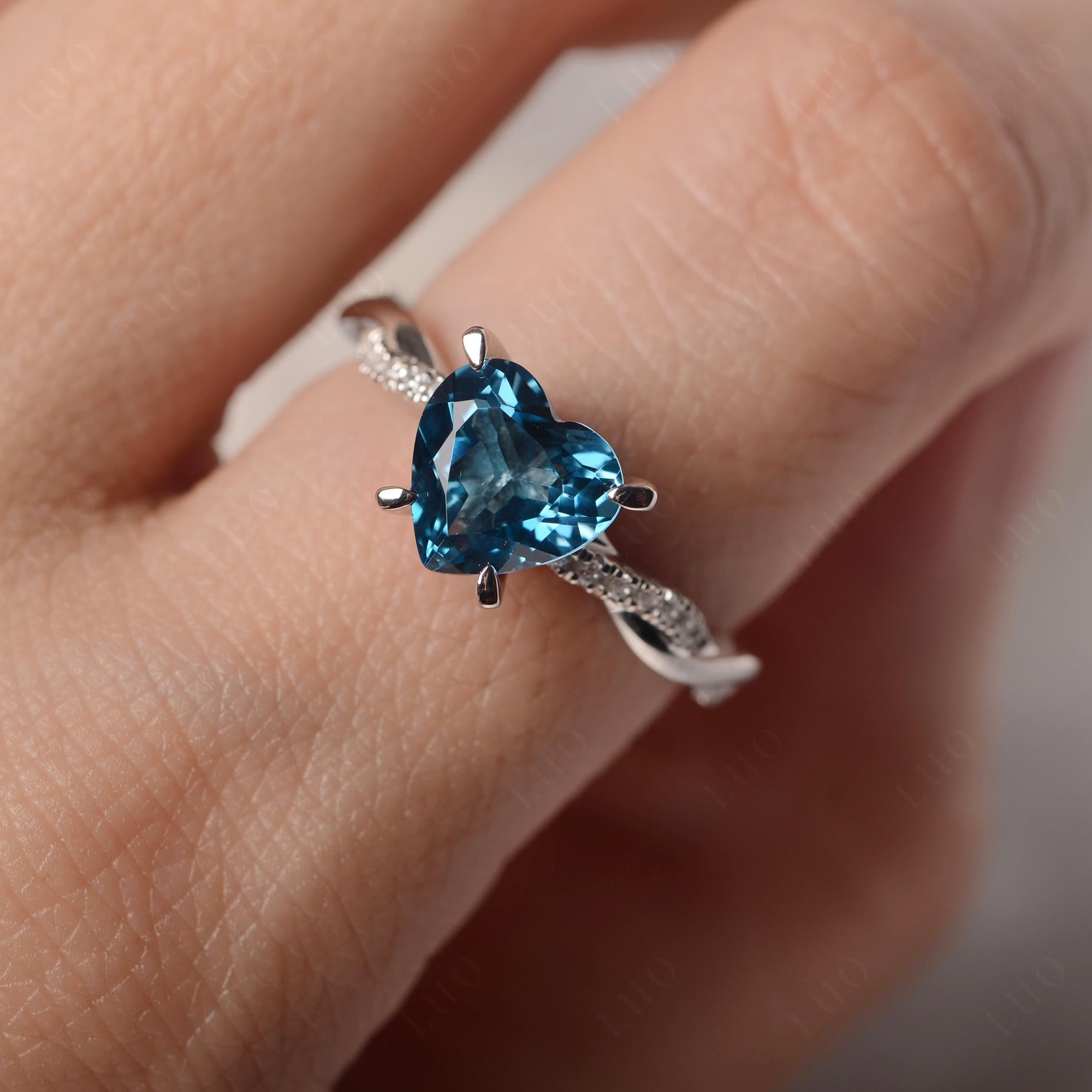 Twisted Heart Shaped London Blue Topaz Ring - LUO Jewelry