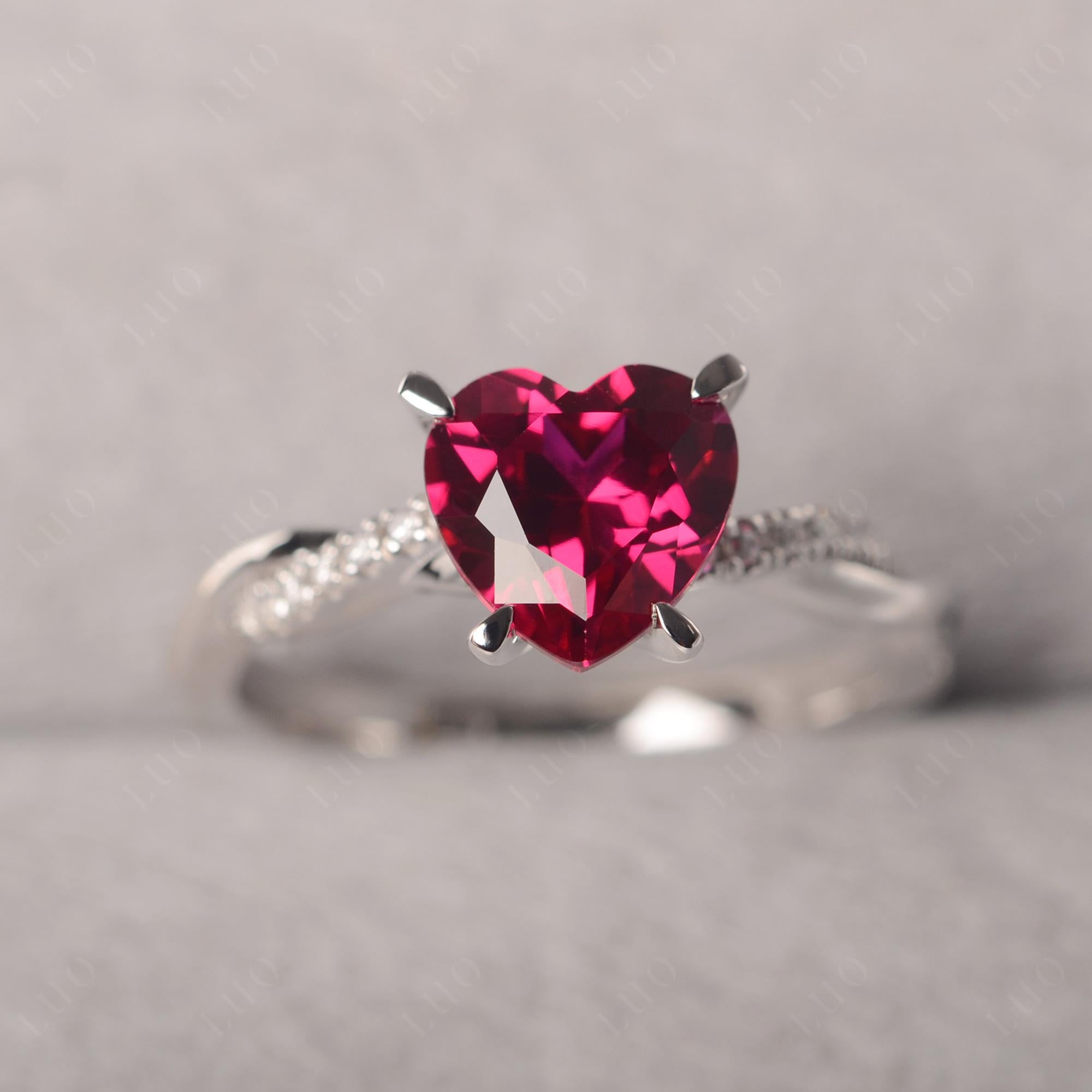 Twisted Heart Shaped Lab Ruby Ring - LUO Jewelry