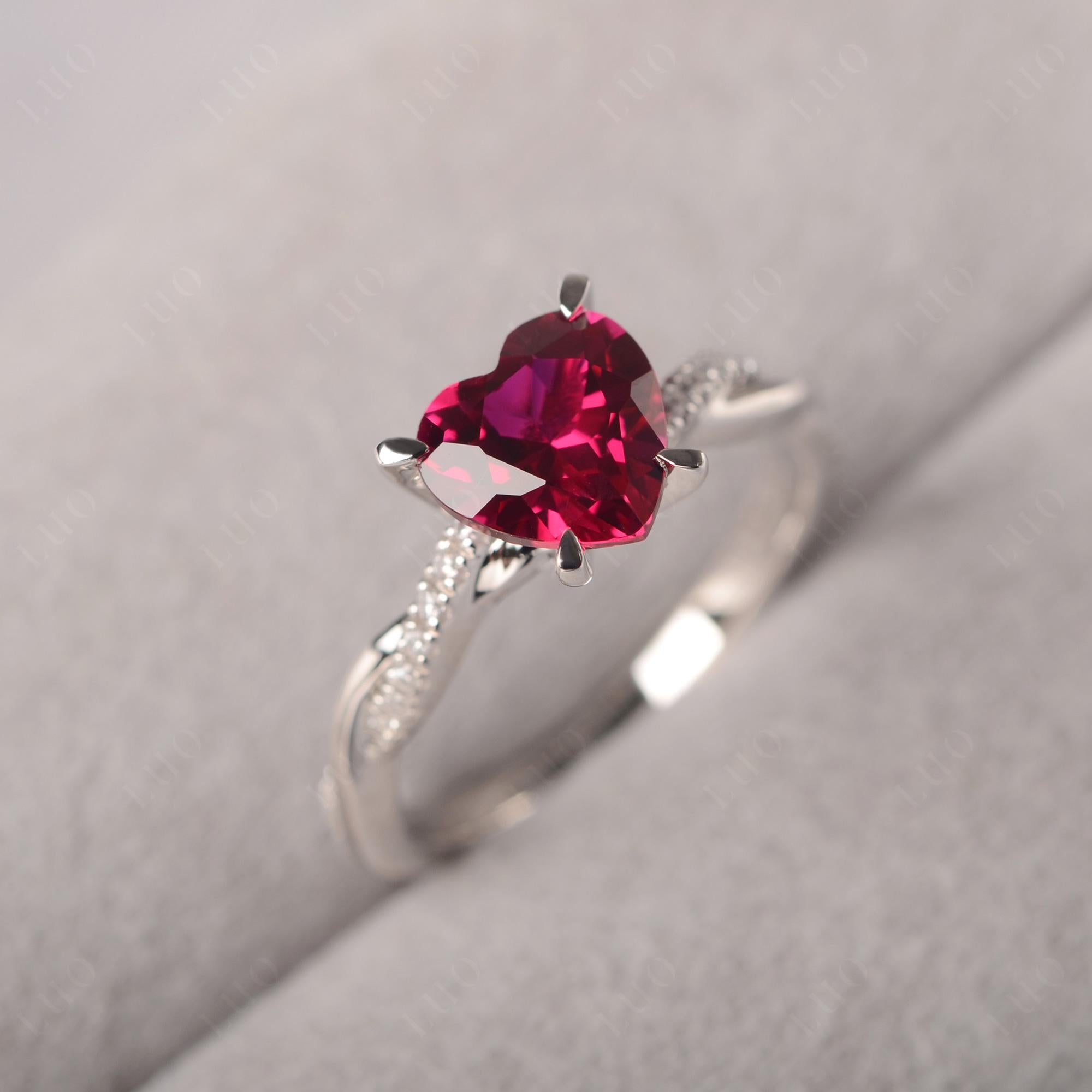 Twisted Heart Shaped Lab Ruby Ring - LUO Jewelry