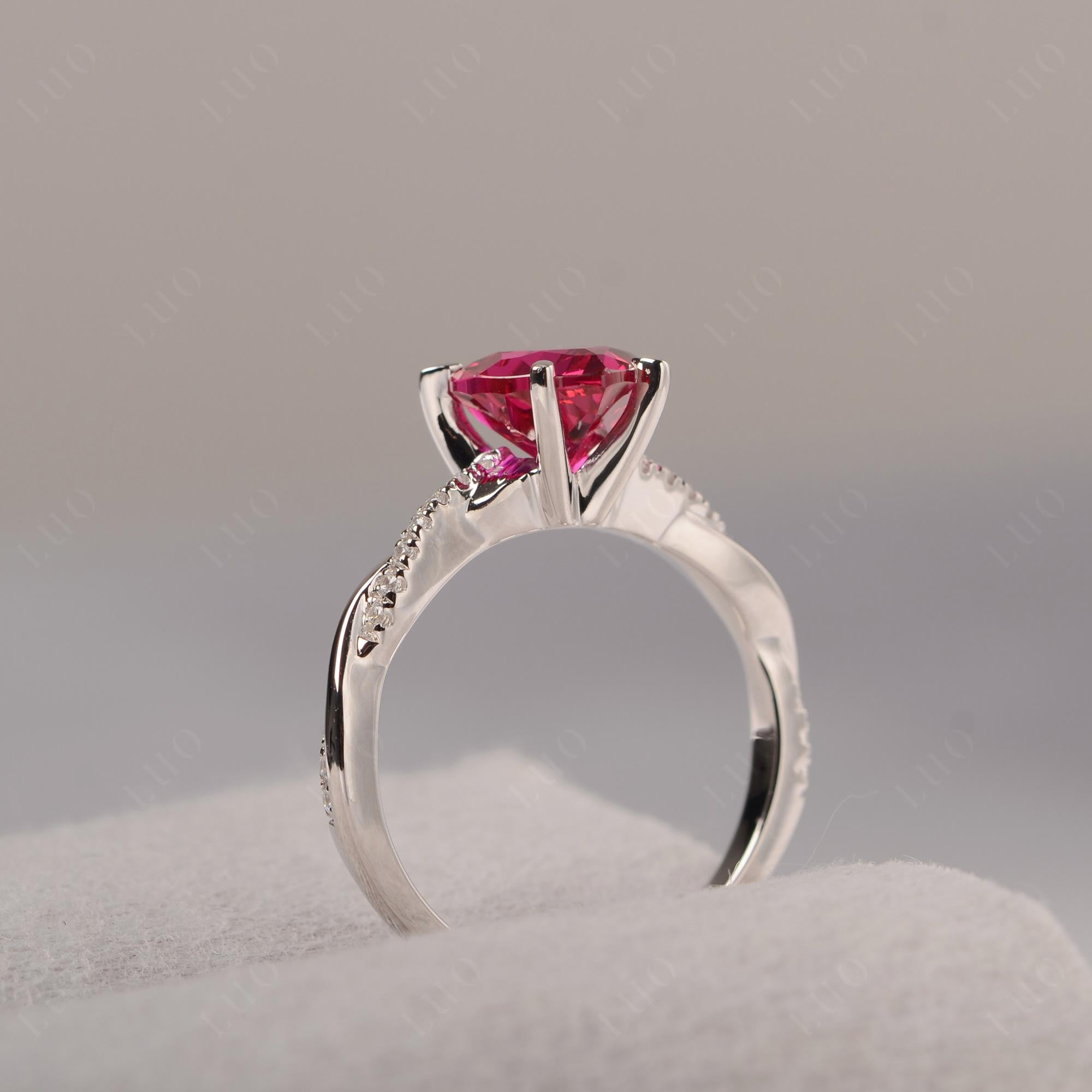 Twisted Heart Shaped Lab Ruby Ring - LUO Jewelry