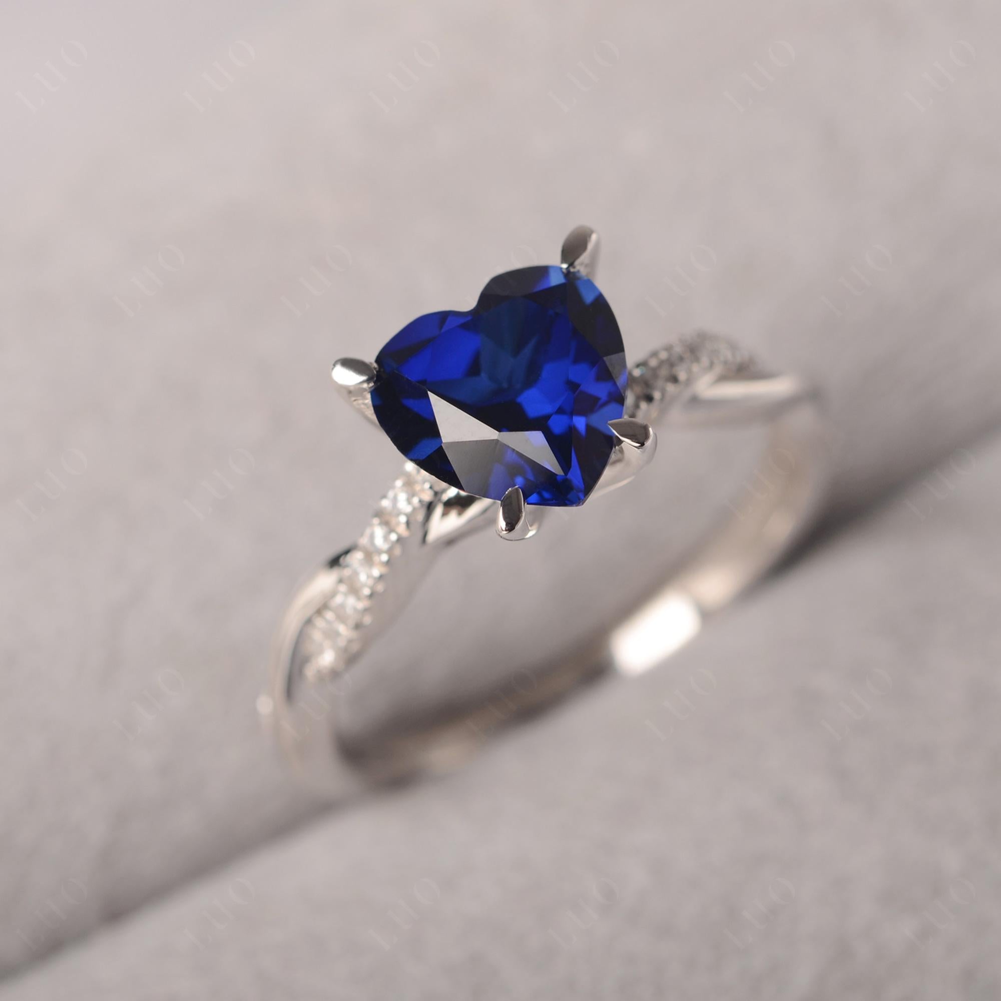 Twisted Heart Shaped Lab Sapphire Ring - LUO Jewelry