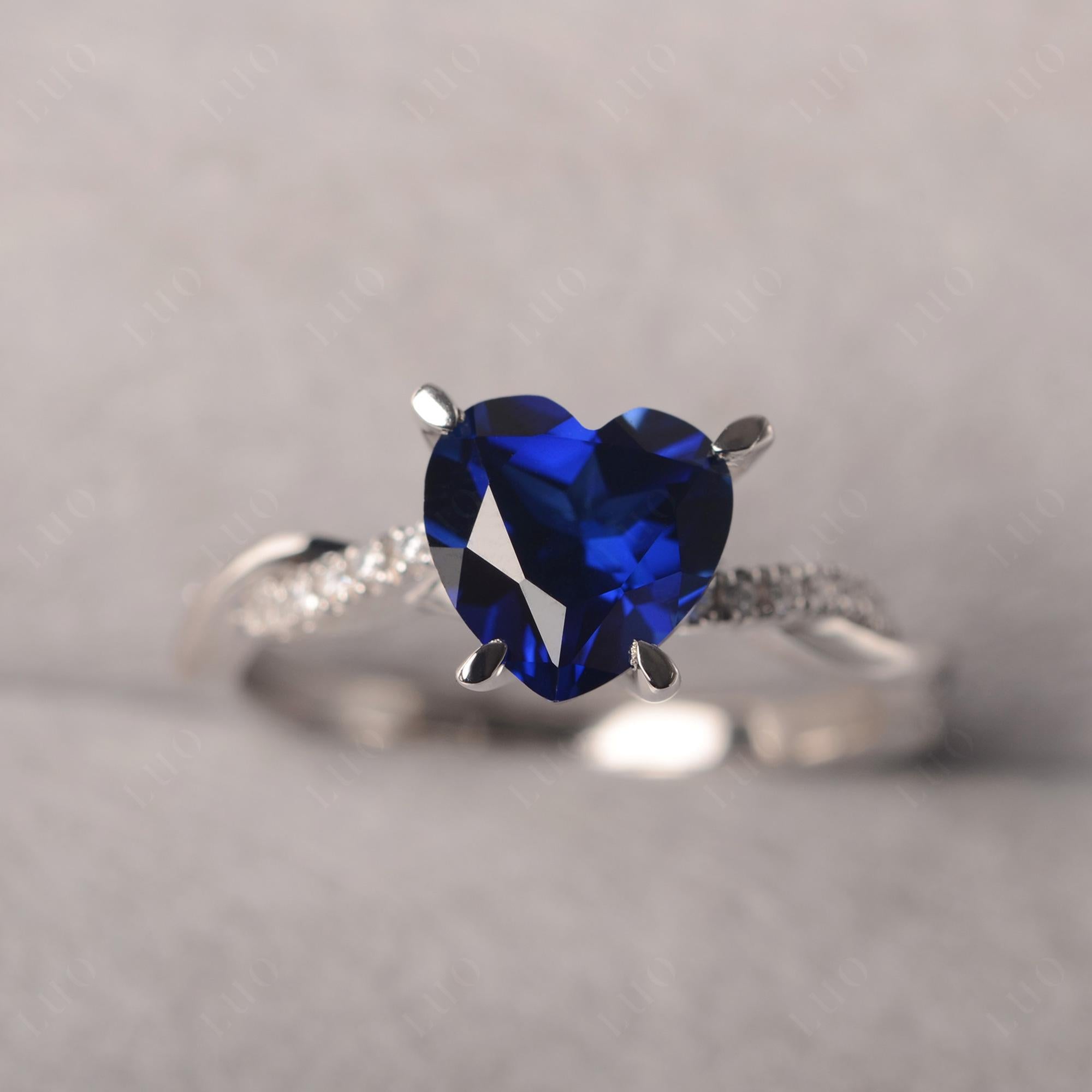 Twisted Heart Shaped Lab Sapphire Ring - LUO Jewelry
