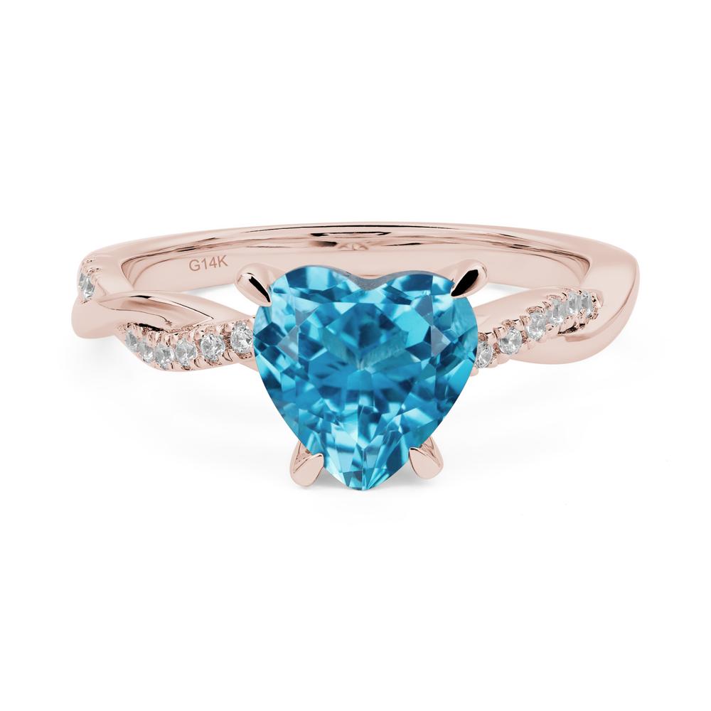 Twisted Heart Shaped Swiss Blue Topaz Ring - LUO Jewelry #metal_14k rose gold