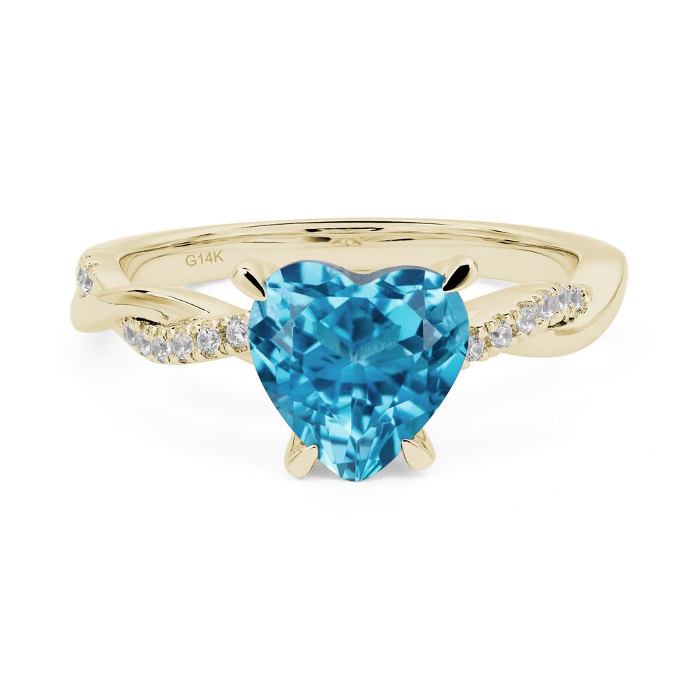 Twisted Heart Shaped Swiss Blue Topaz Ring - LUO Jewelry #metal_14k yellow gold