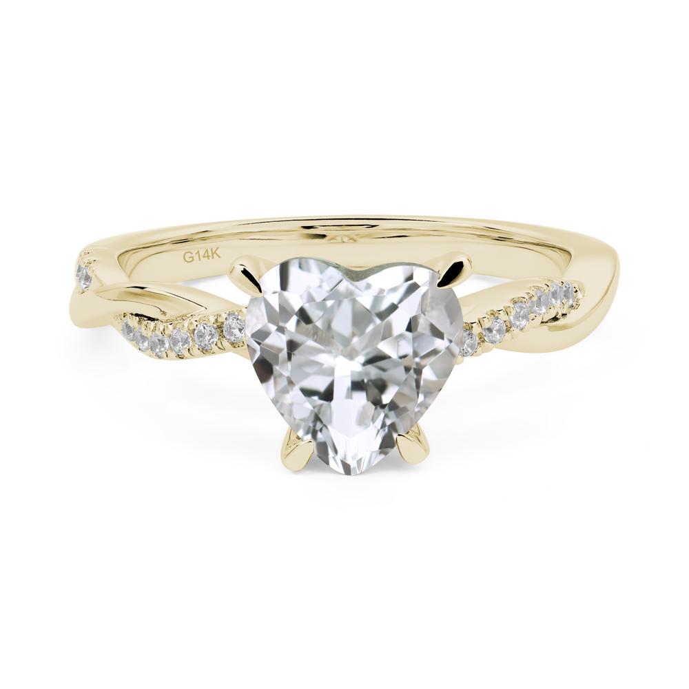 Twisted Heart Shaped White Topaz Ring - LUO Jewelry #metal_14k yellow gold