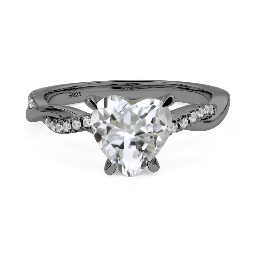 Twisted Heart Shaped White Topaz Ring - LUO Jewelry #metal_black finish sterling silver