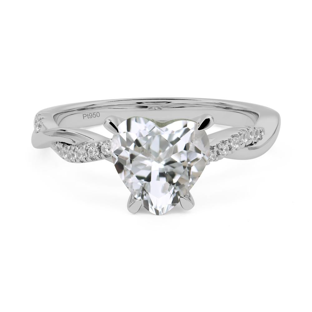 Twisted Heart Shaped White Topaz Ring - LUO Jewelry #metal_platinum