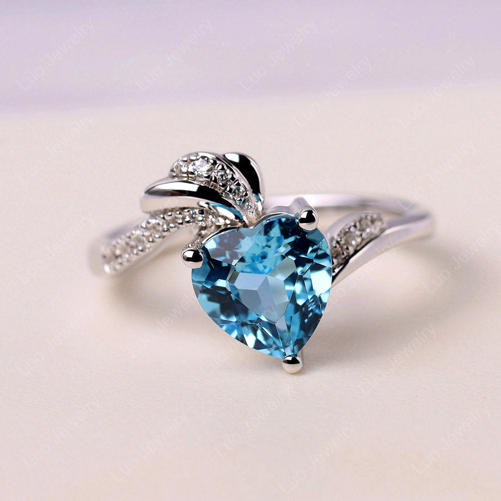 Heart Shaped Swiss Blue Topaz Strawberry Ring
