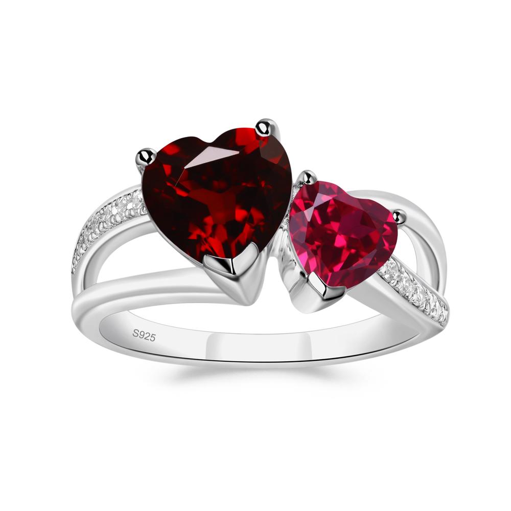 Heart Shaped Garnet and Ruby Toi Et Moi Ring - LUO Jewelry #metal_sterling silver