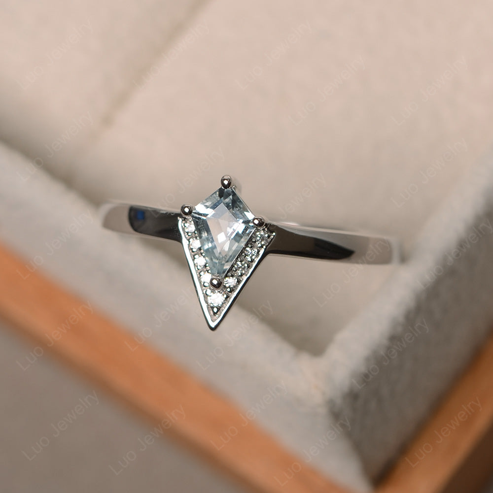 V Shaped Kite Cut Aquamarine Ring White Gold - LUO Jewelry
