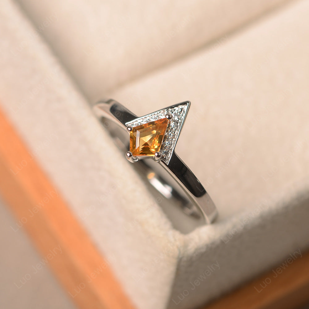 V Shaped Kite Cut Citrine Ring White Gold - LUO Jewelry