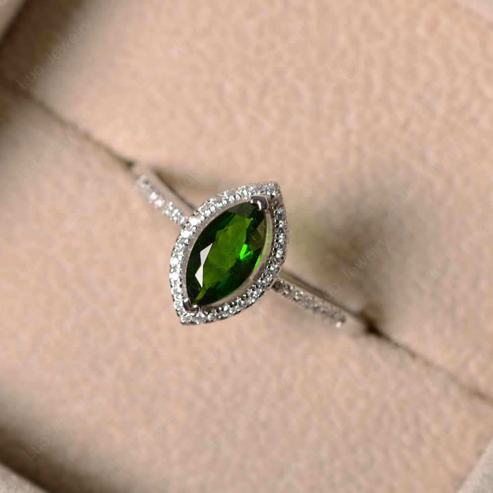 Diopside Ring Marquise Cut Halo Wedding Ring - LUO Jewelry