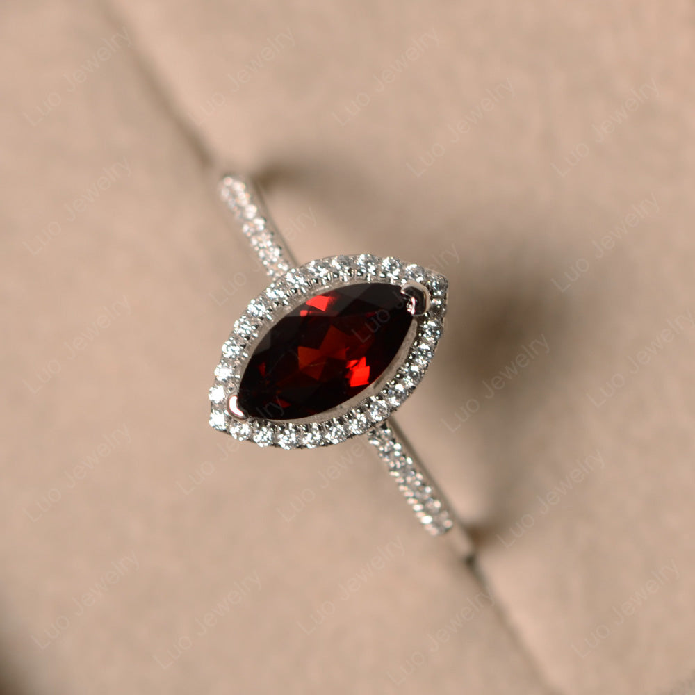Garnet Ring Marquise Cut Halo Wedding Ring - LUO Jewelry