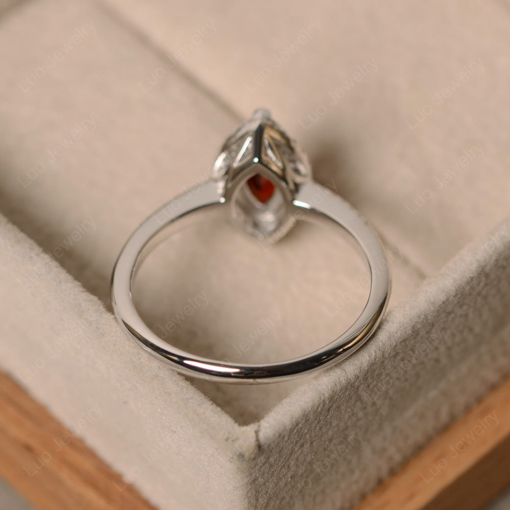 Garnet Ring Marquise Cut Halo Wedding Ring - LUO Jewelry