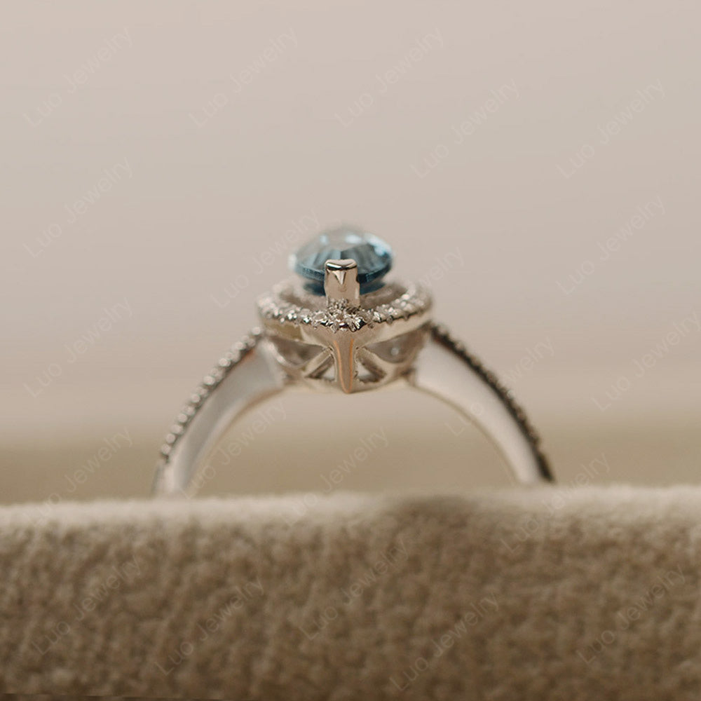 London Blue Topaz Ring Marquise Cut Halo Wedding Ring - LUO Jewelry