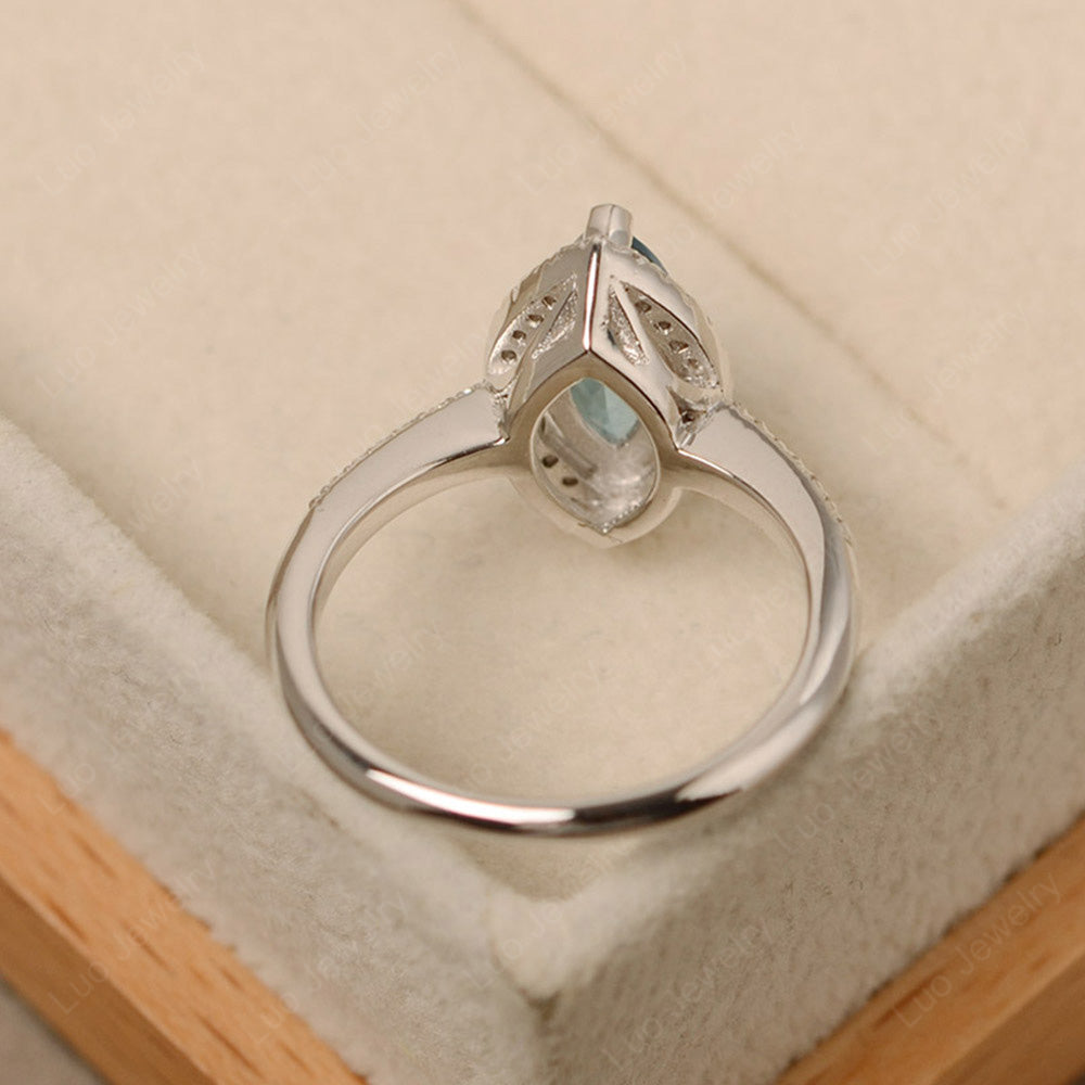 London Blue Topaz Ring Marquise Cut Halo Wedding Ring - LUO Jewelry