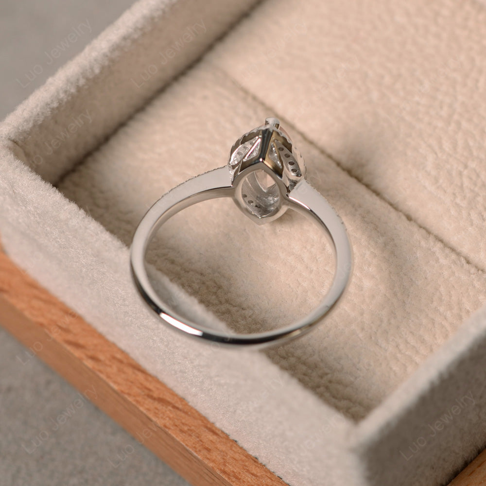Morganite Ring Marquise Cut Halo Wedding Ring - LUO Jewelry