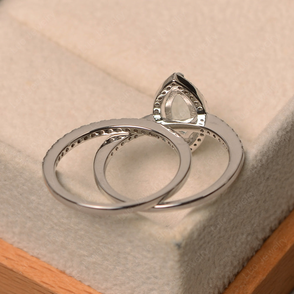 Marquise Cut Aquamarine Ring Halo Bridal Set Ring - LUO Jewelry