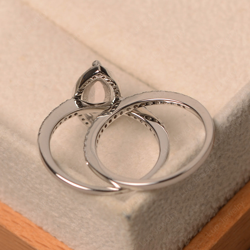 Marquise Cut Rose Quartz Ring Halo Bridal Set Ring - LUO Jewelry