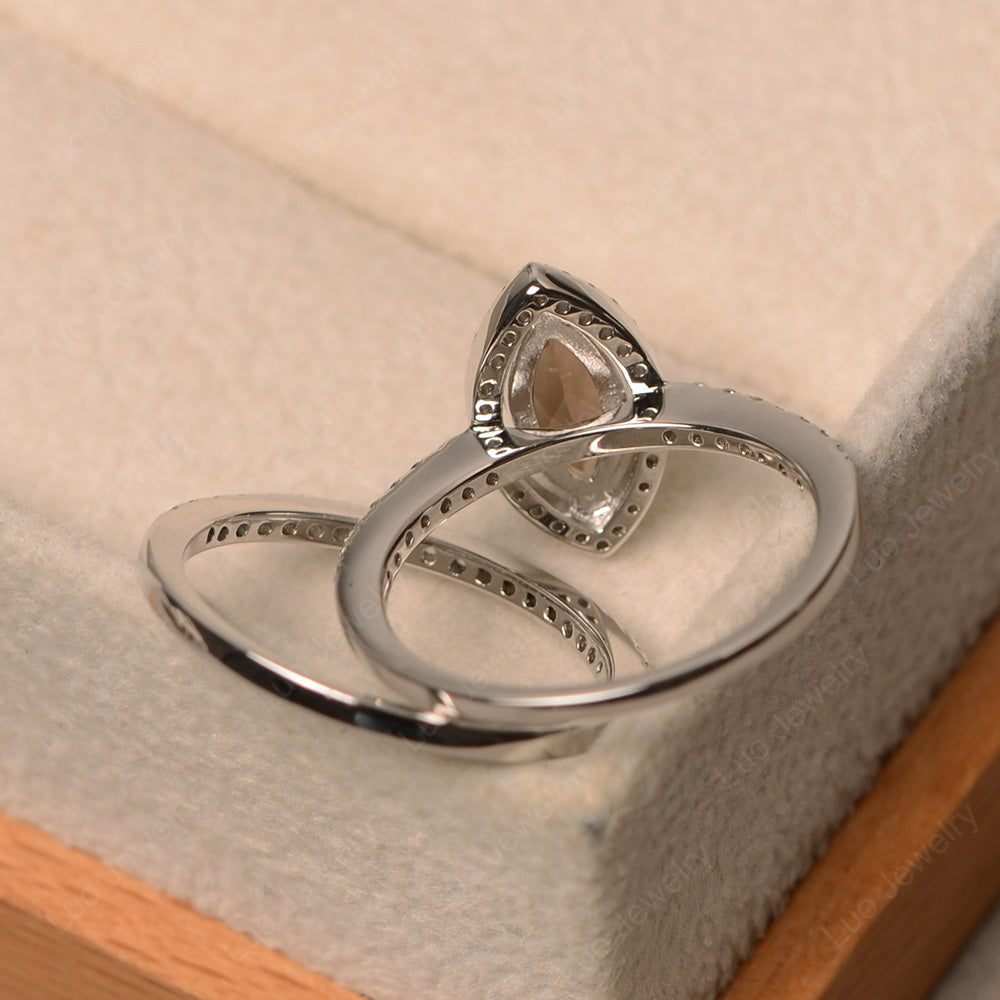 Marquise Cut Smoky Quartz Ring Halo Bridal Set Ring - LUO Jewelry