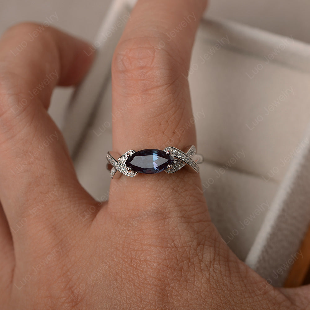 East West Marquise Cut Alexandrite Ring Art Deco - LUO Jewelry