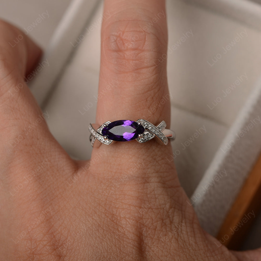 East West Marquise Cut Amethyst Ring Art Deco - LUO Jewelry
