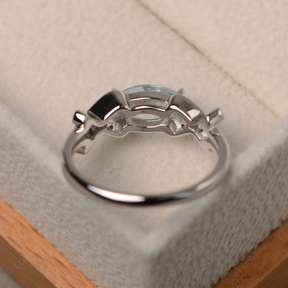 East West Marquise Cut Aquamarine Ring Art Deco - LUO Jewelry