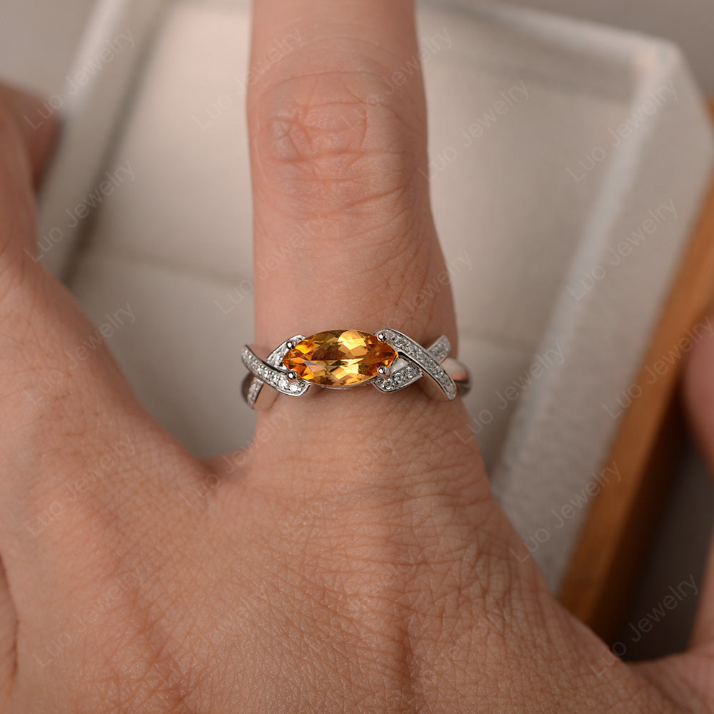 East West Marquise Cut Citrine Ring Art Deco - LUO Jewelry