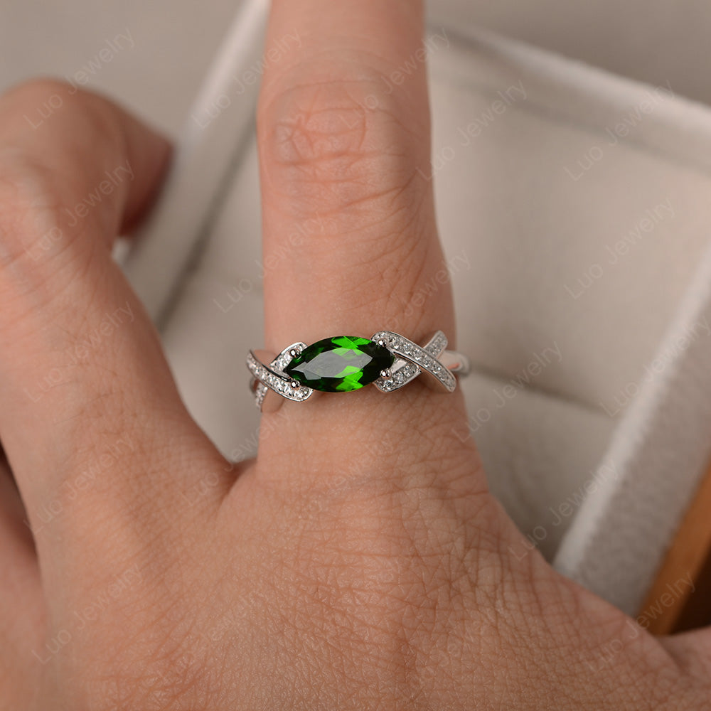 East West Marquise Cut Diopside Ring Art Deco - LUO Jewelry