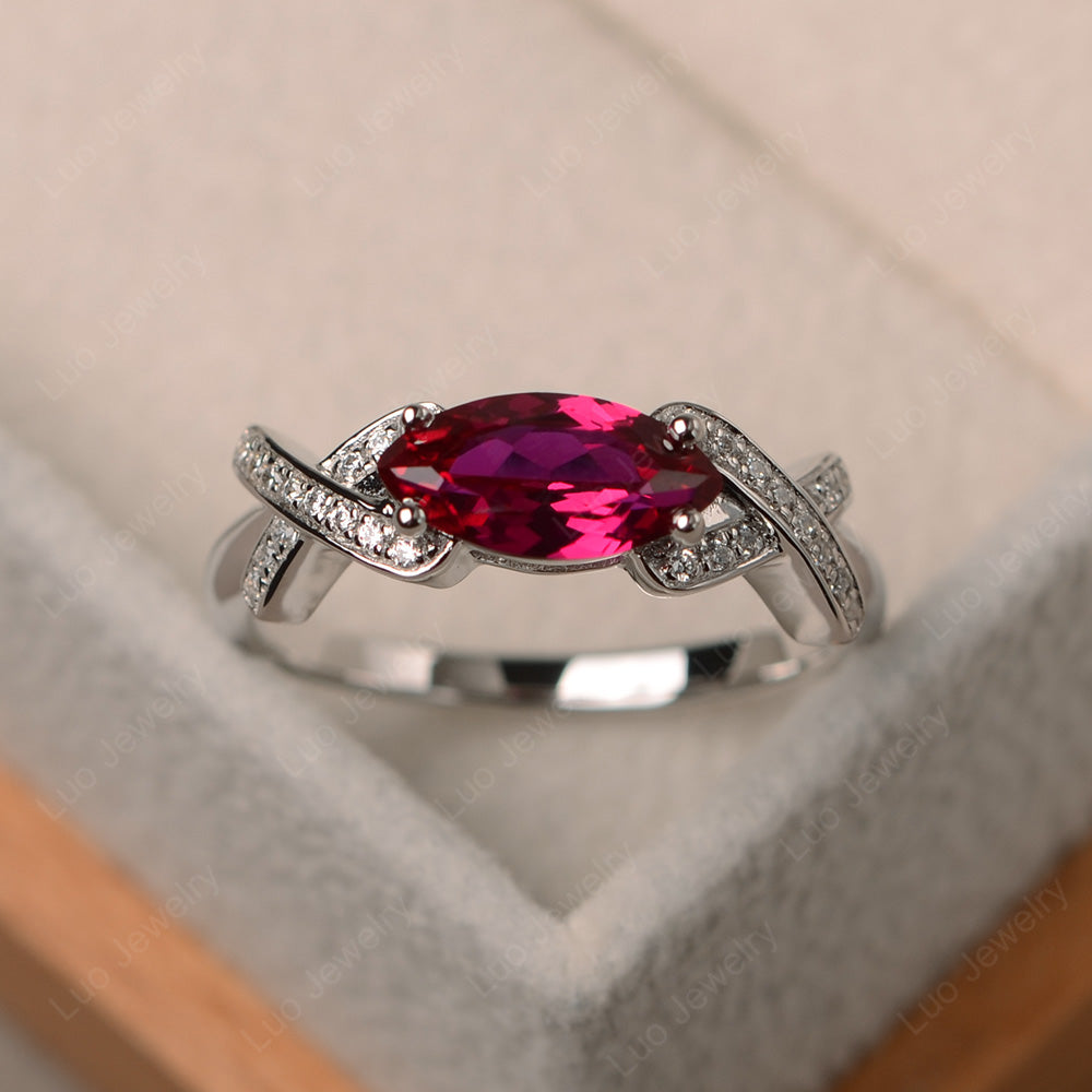 East West Marquise Cut Ruby Ring Art Deco - LUO Jewelry