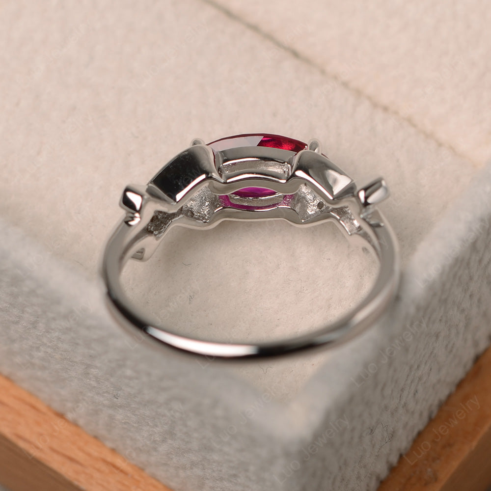 East West Marquise Cut Ruby Ring Art Deco - LUO Jewelry