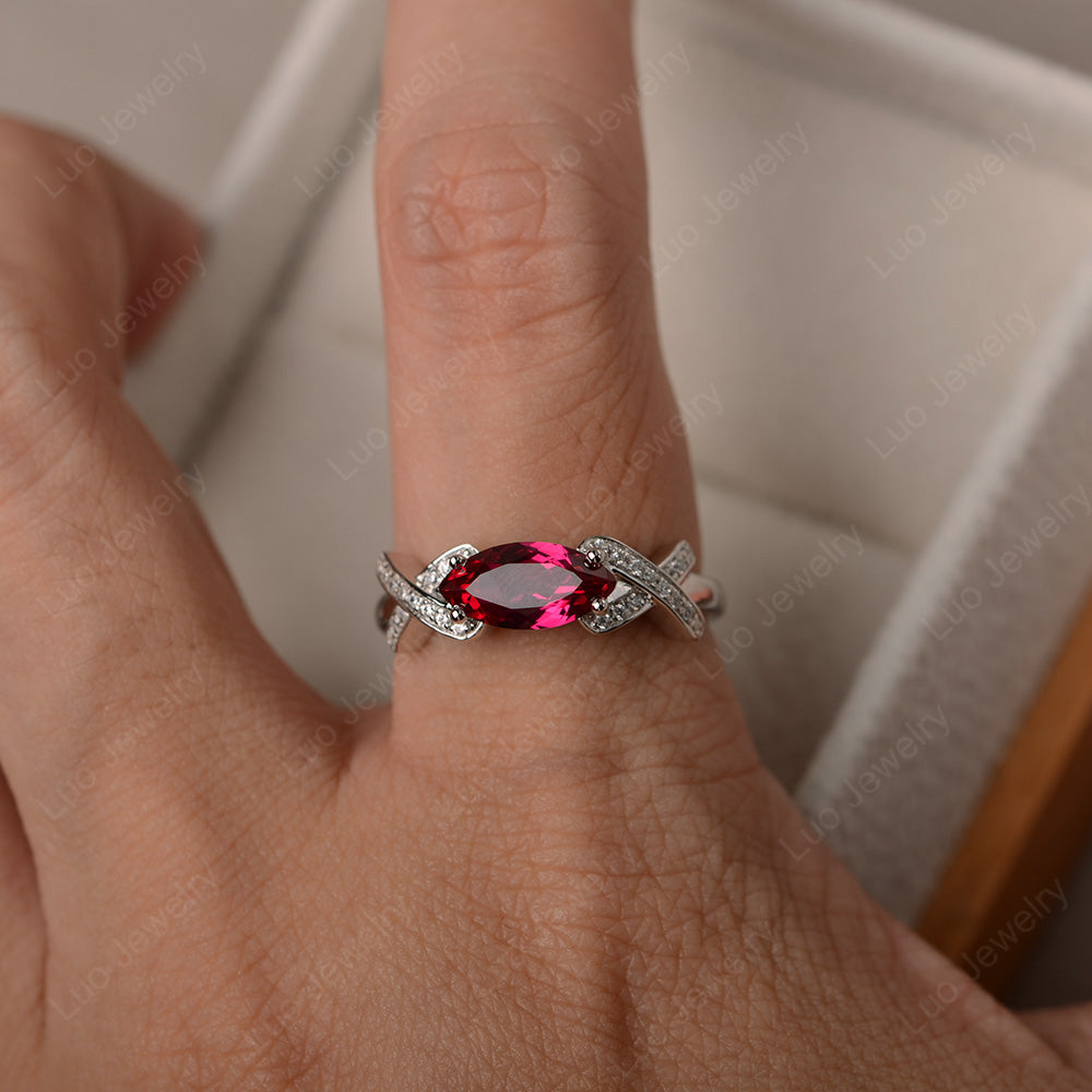 East West Marquise Cut Ruby Ring Art Deco - LUO Jewelry