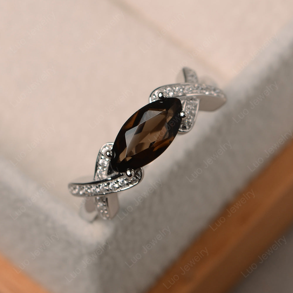 East West Marquise Cut Smoky Quartz  Ring Art Deco - LUO Jewelry