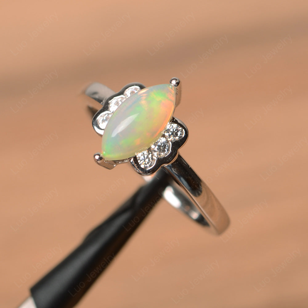 Unique Marquise Cut Opal Wedding Ring - LUO Jewelry