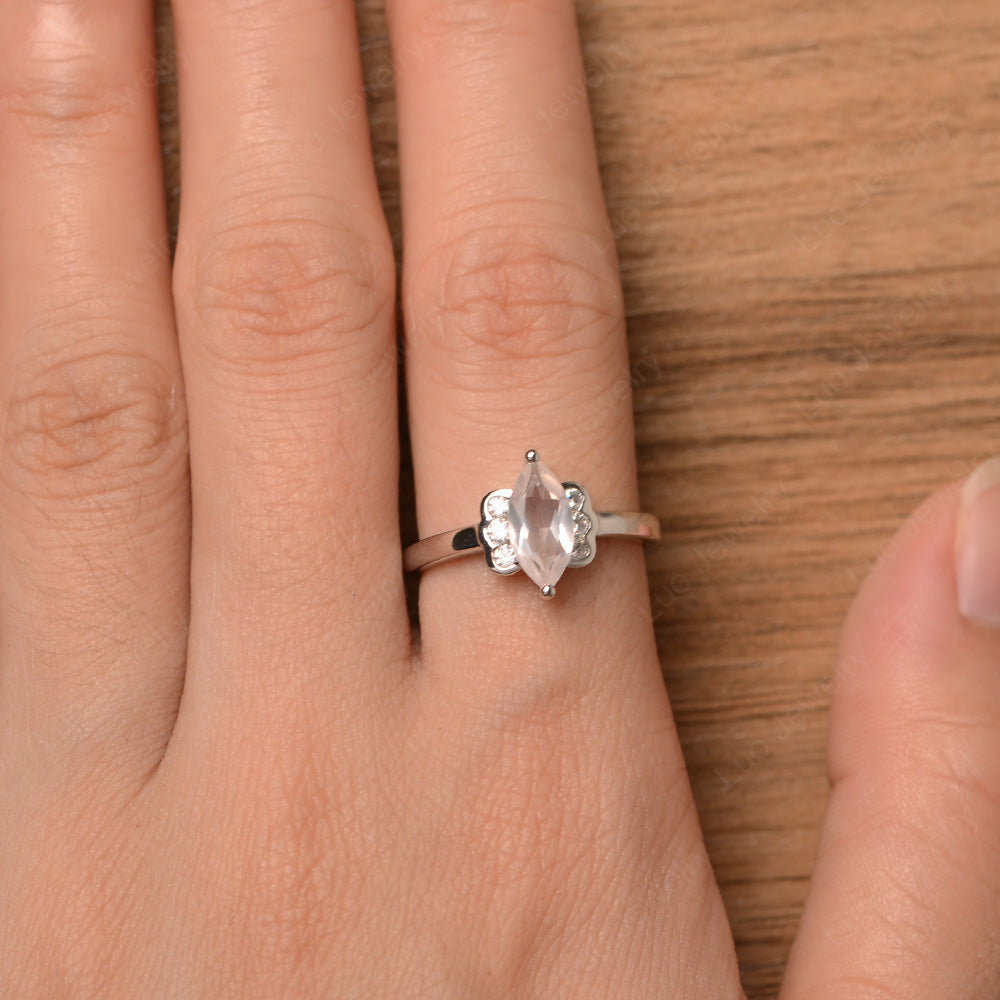 Unique Marquise Cut Rose Quartz Wedding Ring - LUO Jewelry