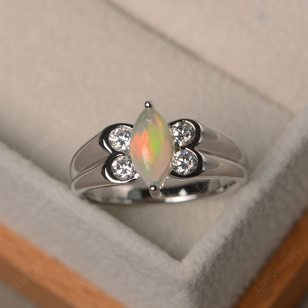 Unique Marquise Cut Opal Ring White Gold - LUO Jewelry