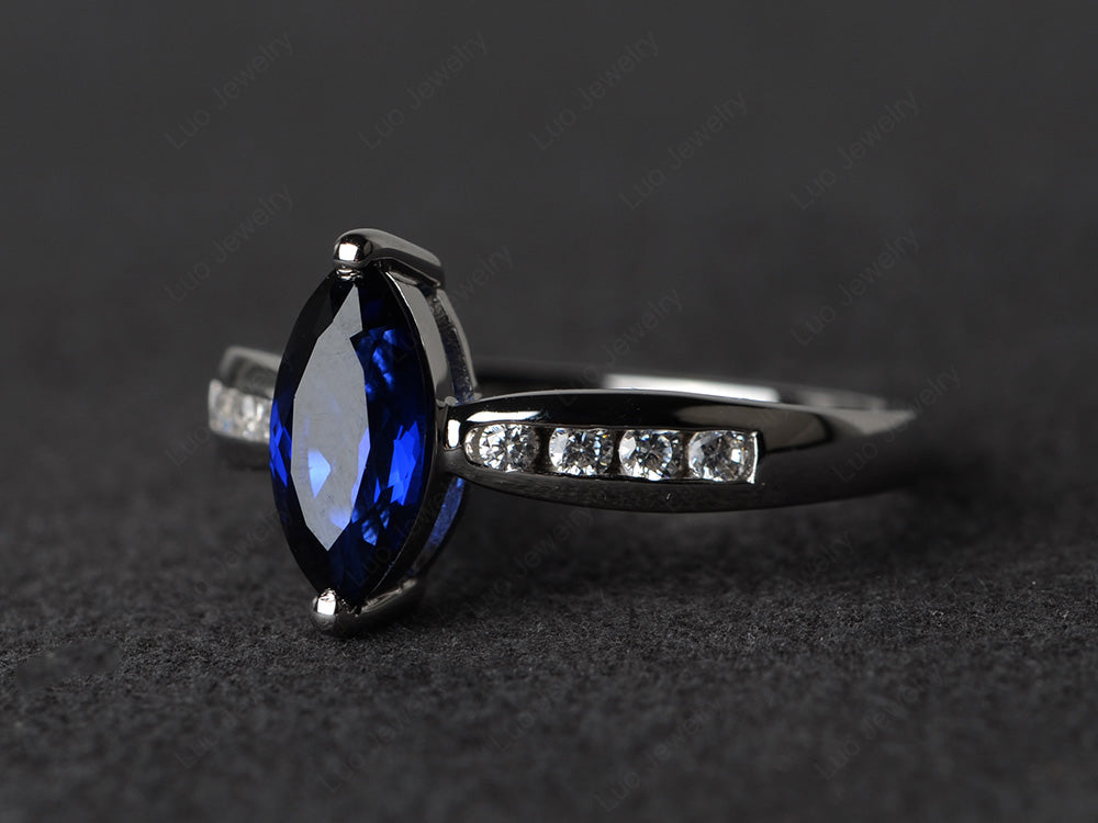 Marquise Lab Sapphire Promise Ring White Gold - LUO Jewelry