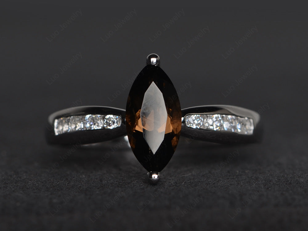 Marquise Smoky Quartz Promise Ring White Gold - LUO Jewelry