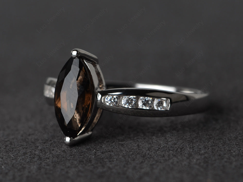 Marquise Smoky Quartz Promise Ring White Gold - LUO Jewelry