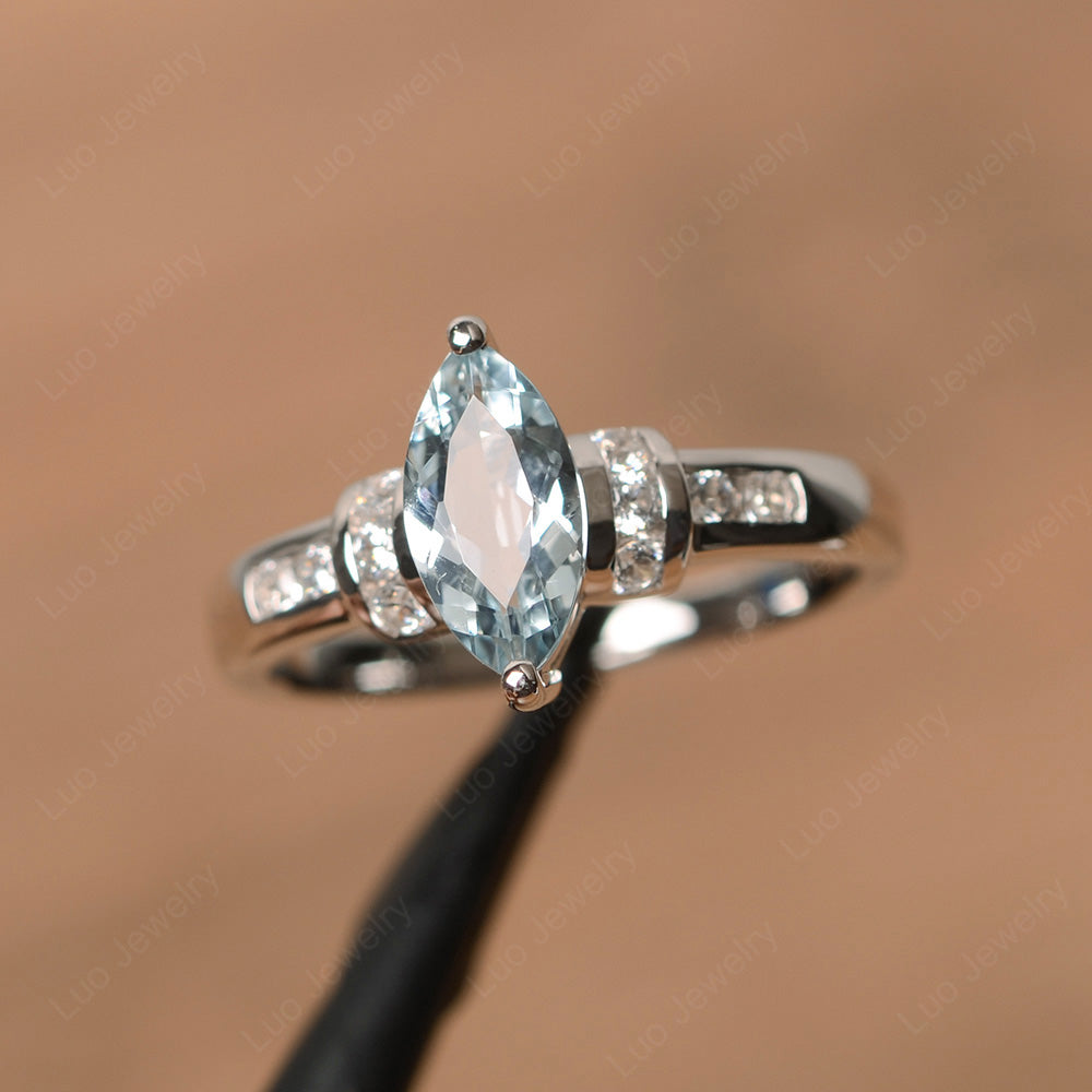 Marquise Cut Aquamarine Engagement Ring Gold - LUO Jewelry