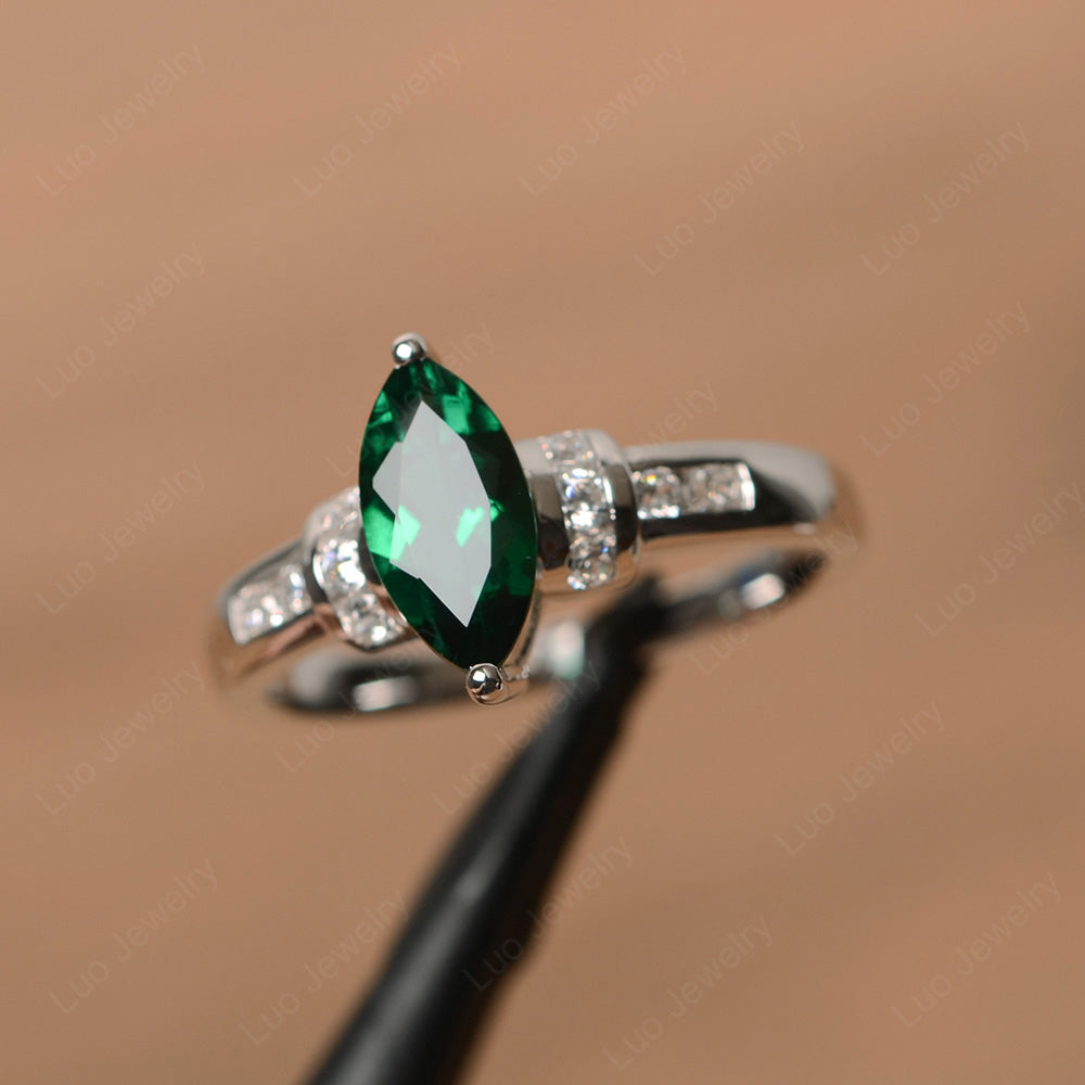 Marquise Cut Lab Emerald Engagement Ring Gold - LUO Jewelry