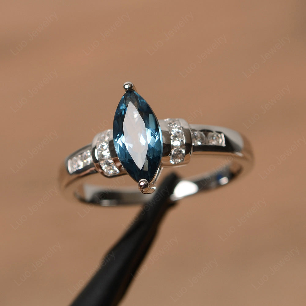 Marquise Cut London Blue Topaz Engagement Ring Gold - LUO Jewelry
