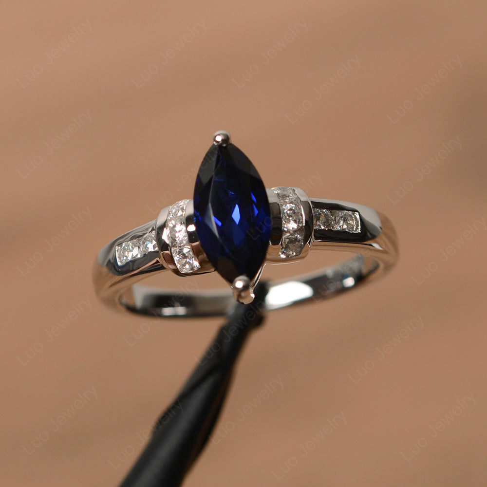 Marquise Cut Lab Sapphire Engagement Ring Gold - LUO Jewelry