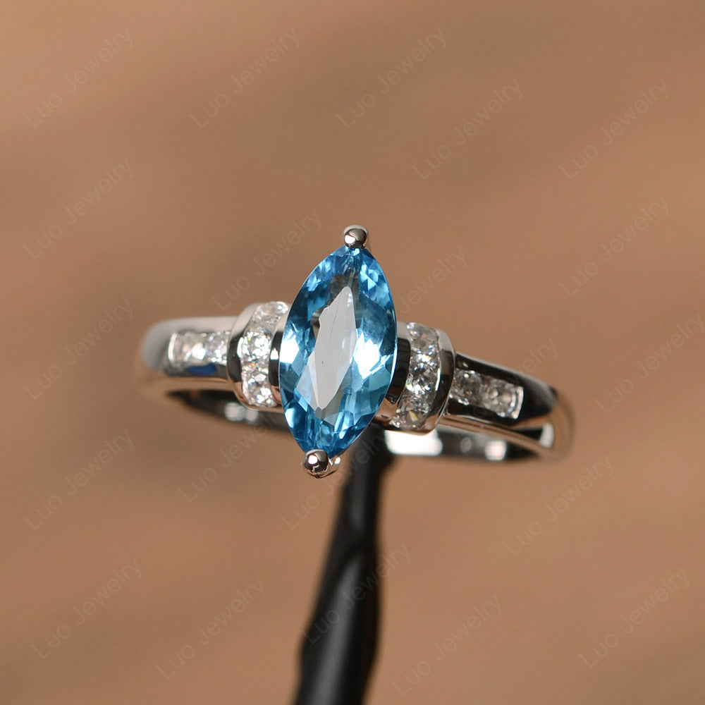 Marquise Cut Swiss Blue Topaz Engagement Ring Gold - LUO Jewelry