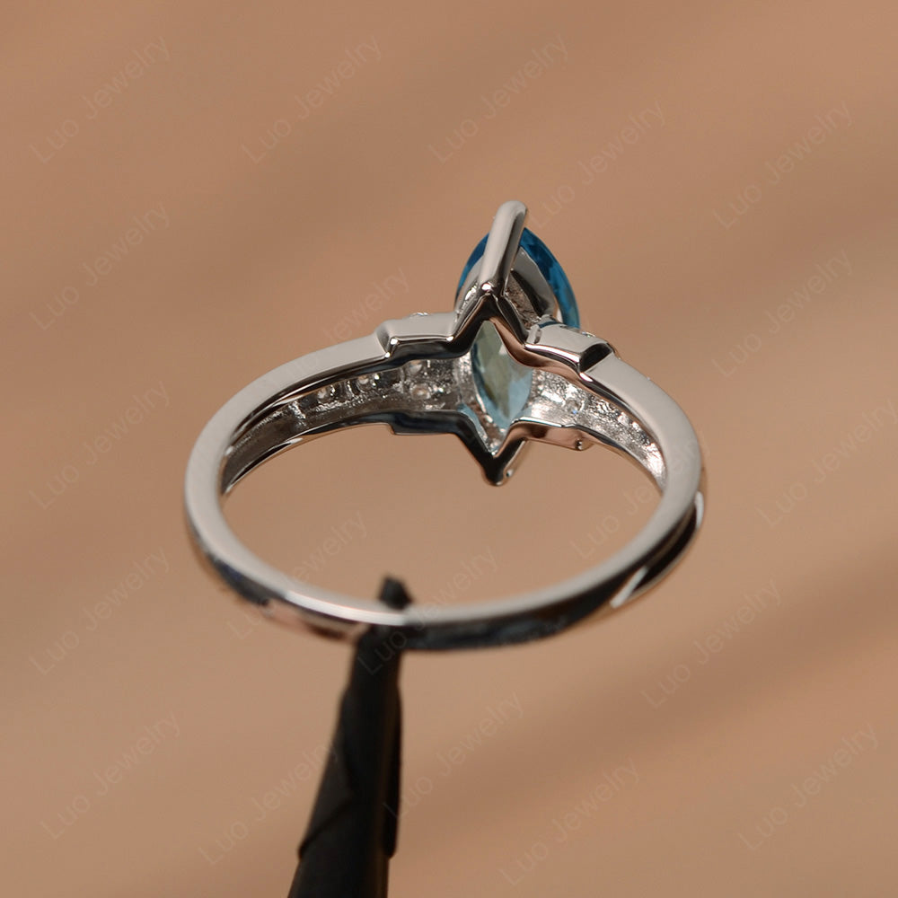 Marquise Cut Swiss Blue Topaz Engagement Ring Gold - LUO Jewelry
